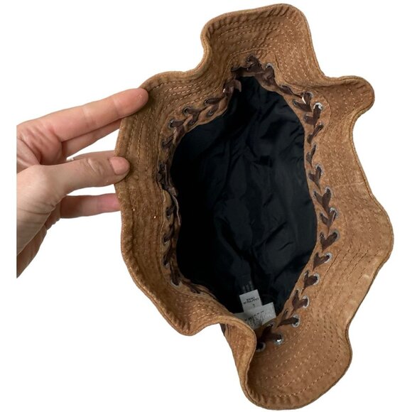 Wilsons Leather Brown Suede Lace-Up Bucket Hat Western Boho Grommet L - Picture 4 of 8